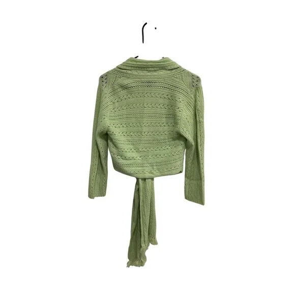 Laundry By Shelli Segal Cashmere Cardigan Wrap Sweater Green Sz Medium Tie Front - Picture 2 of 10